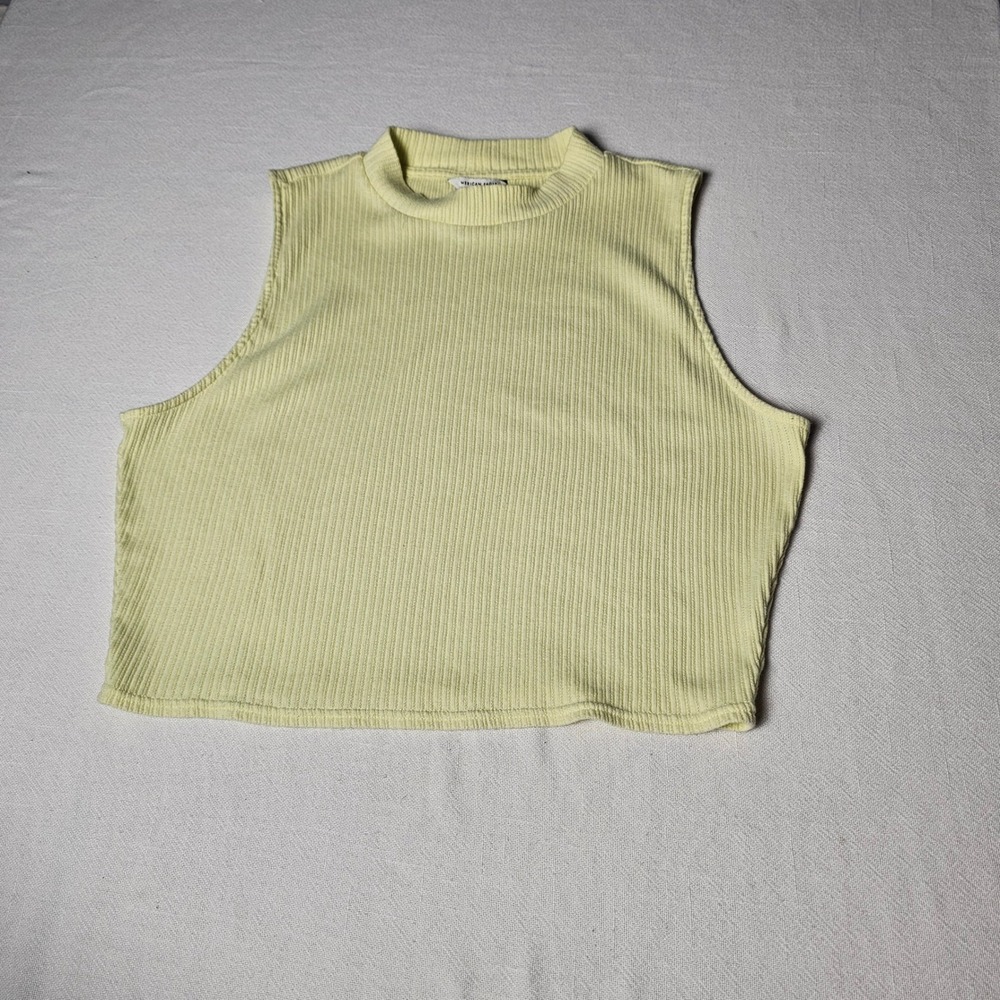 American Eagle Womens XL Yellow Ribbed Mock Neck Sleeveless Crop Top Tank